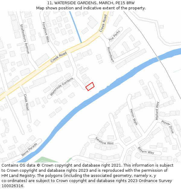 11, WATERSIDE GARDENS, MARCH, PE15 8RW: Location map and indicative extent of plot