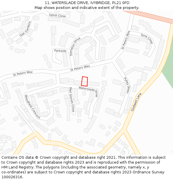 11, WATERSLADE DRIVE, IVYBRIDGE, PL21 0FD: Location map and indicative extent of plot