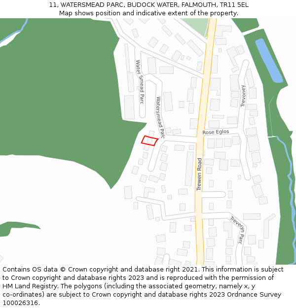 11, WATERSMEAD PARC, BUDOCK WATER, FALMOUTH, TR11 5EL: Location map and indicative extent of plot