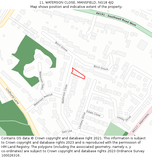 11, WATERSON CLOSE, MANSFIELD, NG18 4JQ: Location map and indicative extent of plot