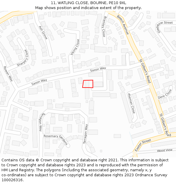 11, WATLING CLOSE, BOURNE, PE10 9XL: Location map and indicative extent of plot