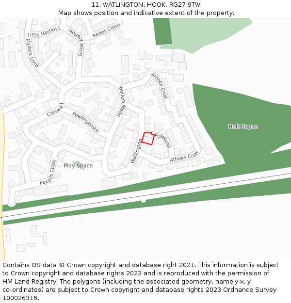 11, WATLINGTON, HOOK, RG27 9TW: Location map and indicative extent of plot
