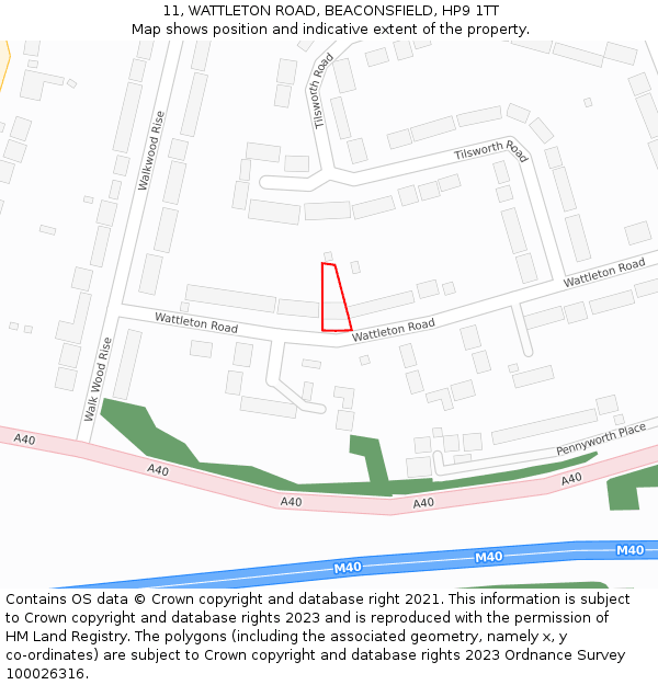 11, WATTLETON ROAD, BEACONSFIELD, HP9 1TT: Location map and indicative extent of plot