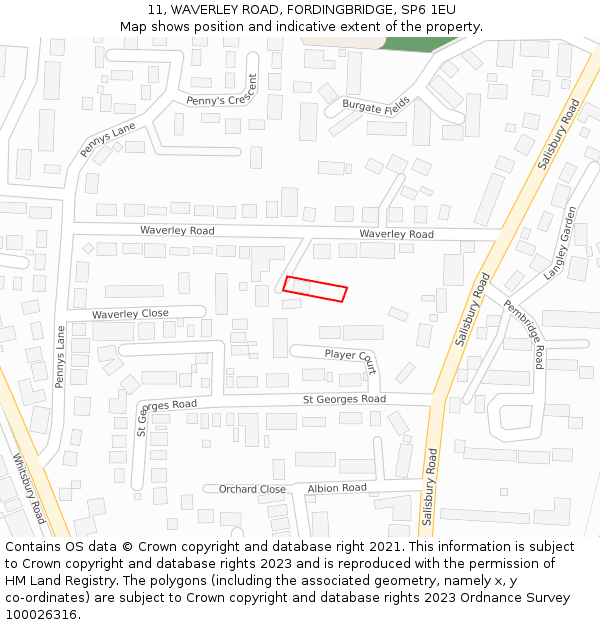 11, WAVERLEY ROAD, FORDINGBRIDGE, SP6 1EU: Location map and indicative extent of plot