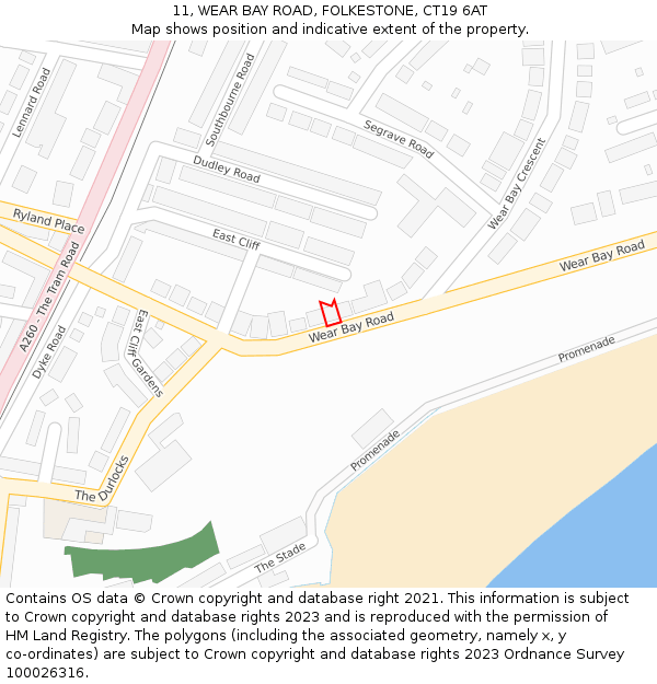 11, WEAR BAY ROAD, FOLKESTONE, CT19 6AT: Location map and indicative extent of plot