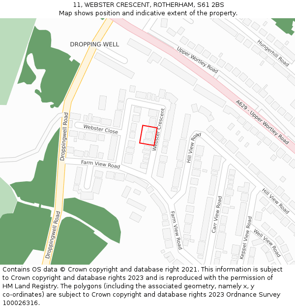 11, WEBSTER CRESCENT, ROTHERHAM, S61 2BS: Location map and indicative extent of plot