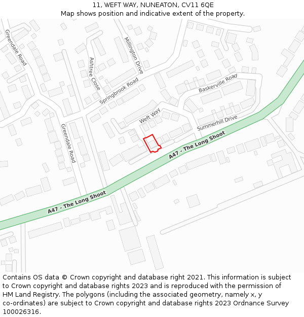 11, WEFT WAY, NUNEATON, CV11 6QE: Location map and indicative extent of plot