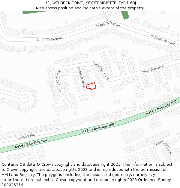 11, WELBECK DRIVE, KIDDERMINSTER, DY11 6BJ: Location map and indicative extent of plot