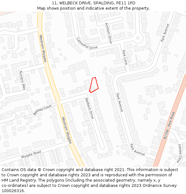 11, WELBECK DRIVE, SPALDING, PE11 1PD: Location map and indicative extent of plot