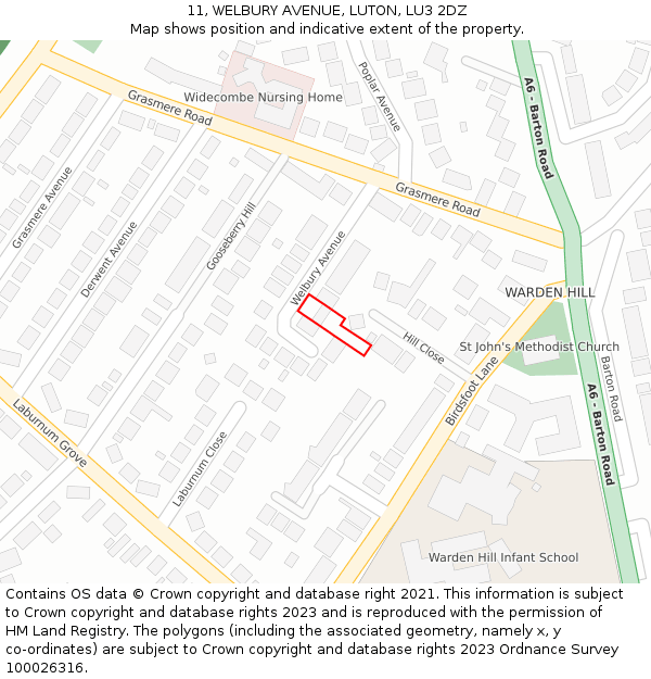 11, WELBURY AVENUE, LUTON, LU3 2DZ: Location map and indicative extent of plot