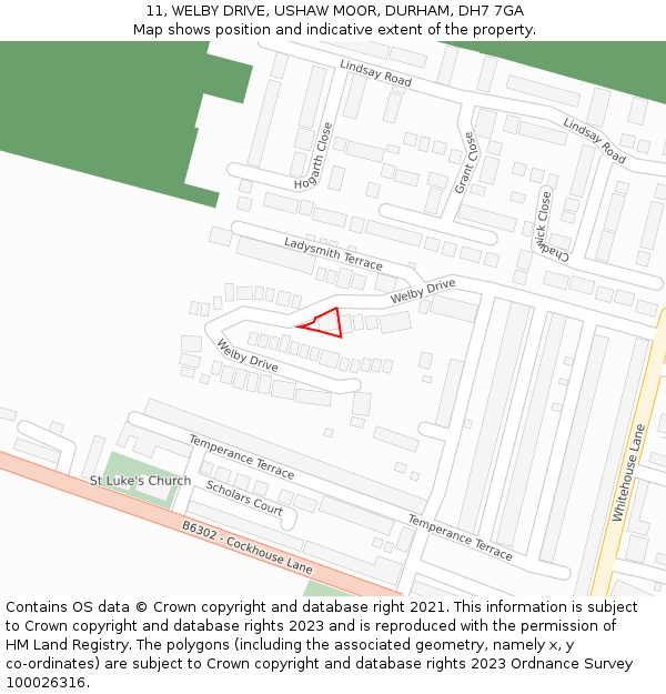 11, WELBY DRIVE, USHAW MOOR, DURHAM, DH7 7GA: Location map and indicative extent of plot