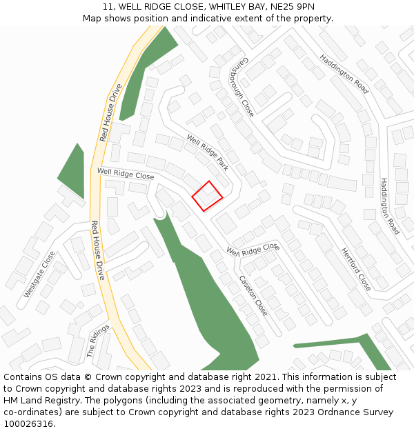 11, WELL RIDGE CLOSE, WHITLEY BAY, NE25 9PN: Location map and indicative extent of plot