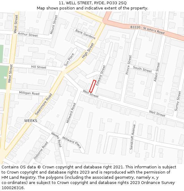 11, WELL STREET, RYDE, PO33 2SQ: Location map and indicative extent of plot