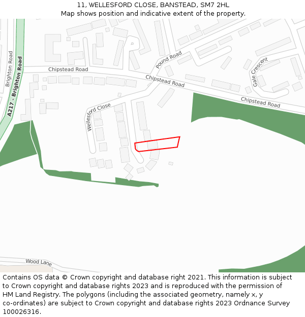 11, WELLESFORD CLOSE, BANSTEAD, SM7 2HL: Location map and indicative extent of plot