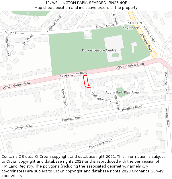 11, WELLINGTON PARK, SEAFORD, BN25 4QB: Location map and indicative extent of plot