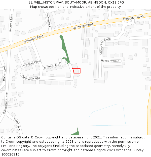 11, WELLINGTON WAY, SOUTHMOOR, ABINGDON, OX13 5FG: Location map and indicative extent of plot