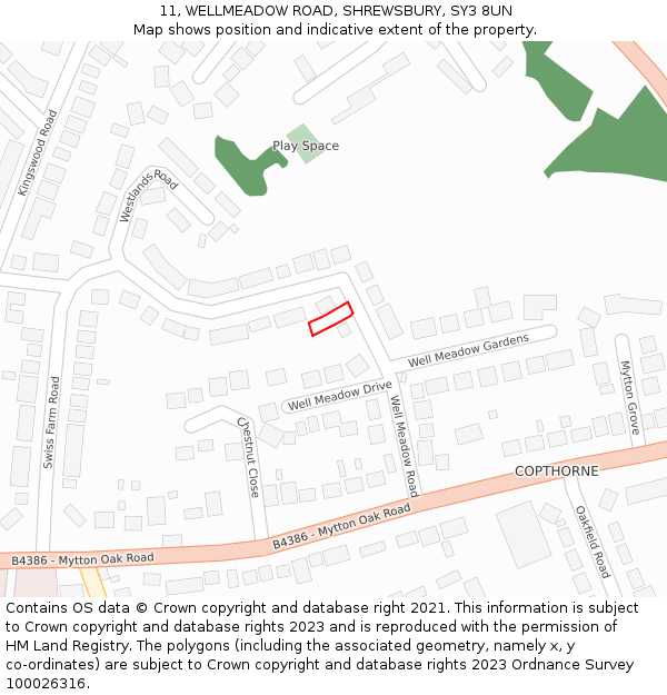 11, WELLMEADOW ROAD, SHREWSBURY, SY3 8UN: Location map and indicative extent of plot