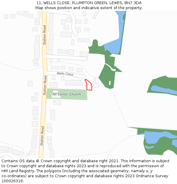 11, WELLS CLOSE, PLUMPTON GREEN, LEWES, BN7 3DA: Location map and indicative extent of plot