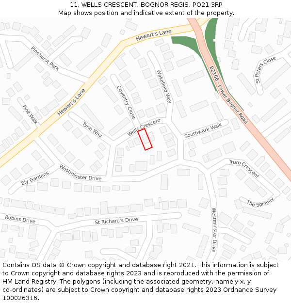 11, WELLS CRESCENT, BOGNOR REGIS, PO21 3RP: Location map and indicative extent of plot