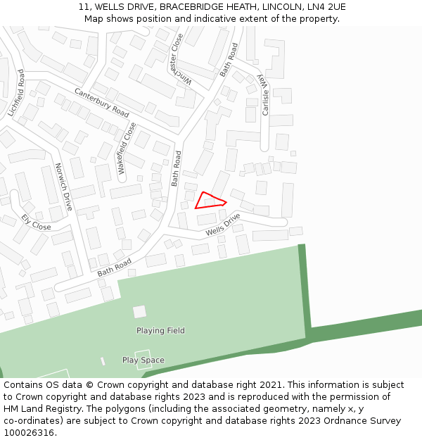 11, WELLS DRIVE, BRACEBRIDGE HEATH, LINCOLN, LN4 2UE: Location map and indicative extent of plot