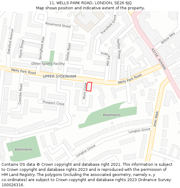 11, WELLS PARK ROAD, LONDON, SE26 6JQ: Location map and indicative extent of plot