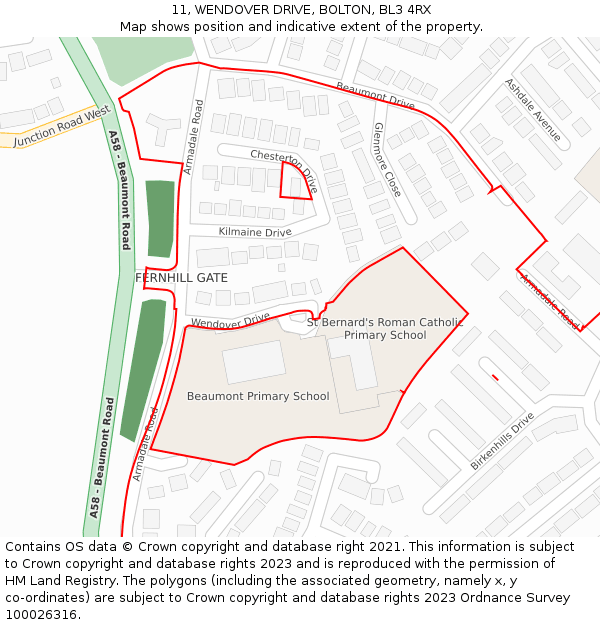 11, WENDOVER DRIVE, BOLTON, BL3 4RX: Location map and indicative extent of plot