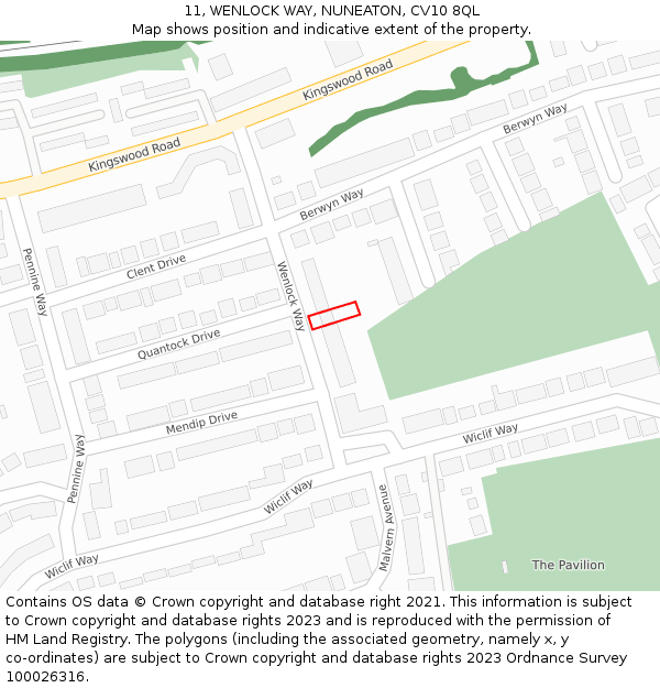 11, WENLOCK WAY, NUNEATON, CV10 8QL: Location map and indicative extent of plot