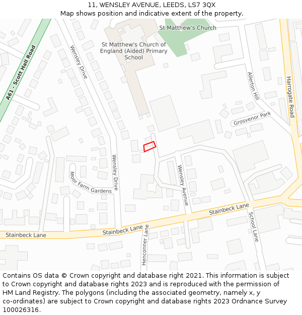 11, WENSLEY AVENUE, LEEDS, LS7 3QX: Location map and indicative extent of plot