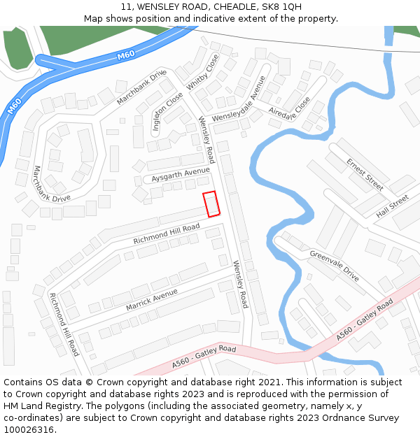 11, WENSLEY ROAD, CHEADLE, SK8 1QH: Location map and indicative extent of plot