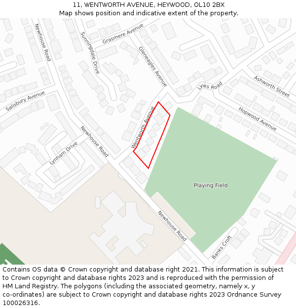 11, WENTWORTH AVENUE, HEYWOOD, OL10 2BX: Location map and indicative extent of plot