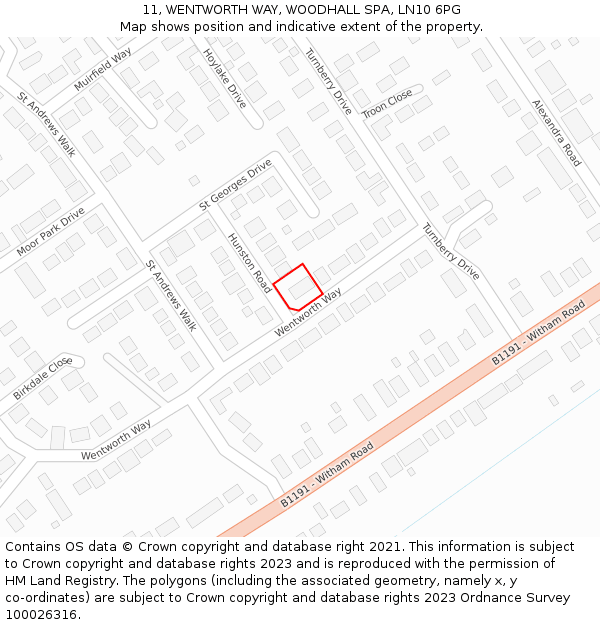 11, WENTWORTH WAY, WOODHALL SPA, LN10 6PG: Location map and indicative extent of plot