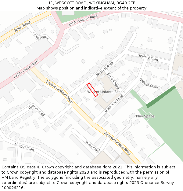 11, WESCOTT ROAD, WOKINGHAM, RG40 2ER: Location map and indicative extent of plot