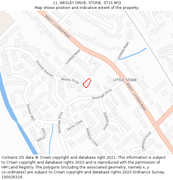 11, WESLEY DRIVE, STONE, ST15 8FQ: Location map and indicative extent of plot