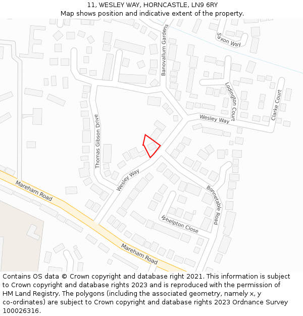 11, WESLEY WAY, HORNCASTLE, LN9 6RY: Location map and indicative extent of plot