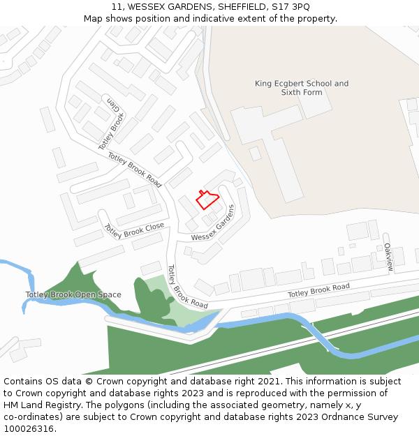 11, WESSEX GARDENS, SHEFFIELD, S17 3PQ: Location map and indicative extent of plot