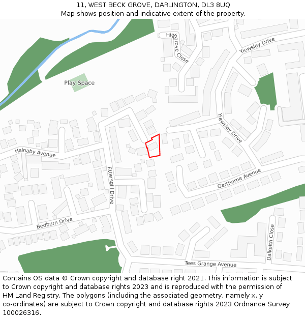 11, WEST BECK GROVE, DARLINGTON, DL3 8UQ: Location map and indicative extent of plot