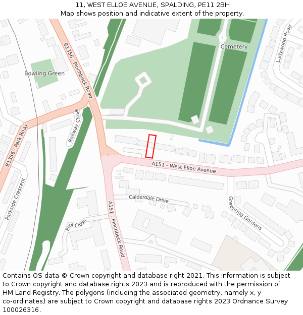 11, WEST ELLOE AVENUE, SPALDING, PE11 2BH: Location map and indicative extent of plot