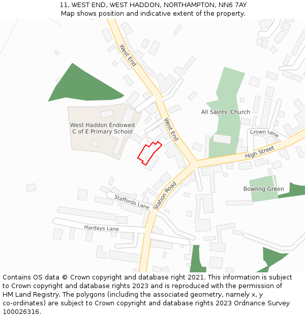 11, WEST END, WEST HADDON, NORTHAMPTON, NN6 7AY: Location map and indicative extent of plot