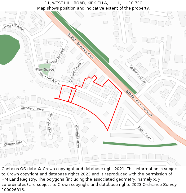 11, WEST HILL ROAD, KIRK ELLA, HULL, HU10 7FG: Location map and indicative extent of plot