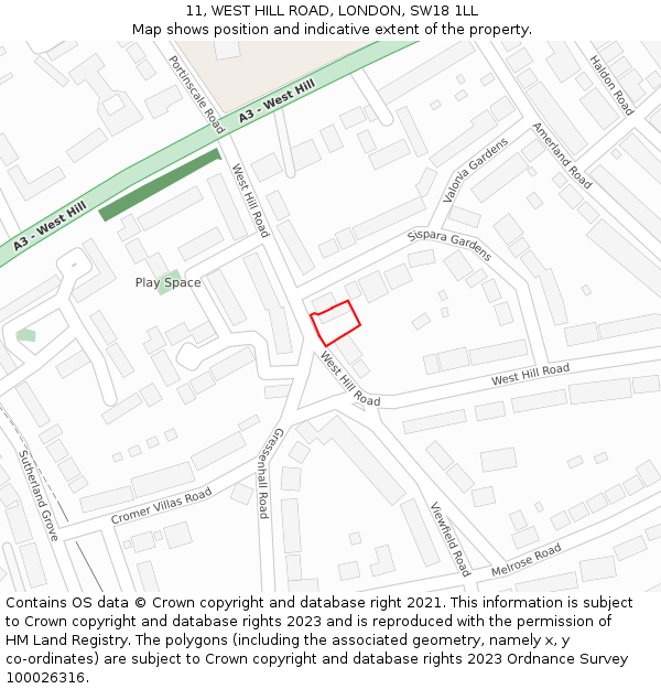 11, WEST HILL ROAD, LONDON, SW18 1LL: Location map and indicative extent of plot