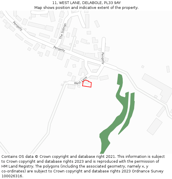 11, WEST LANE, DELABOLE, PL33 9AY: Location map and indicative extent of plot