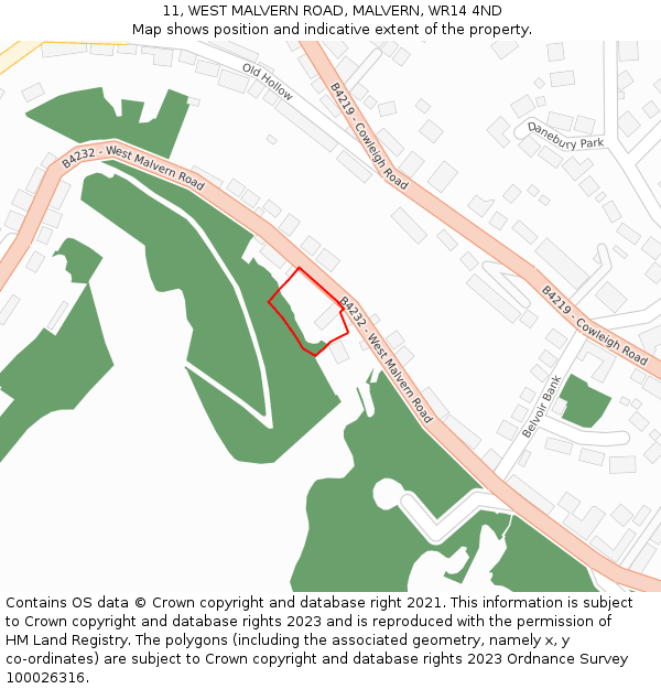 11, WEST MALVERN ROAD, MALVERN, WR14 4ND: Location map and indicative extent of plot
