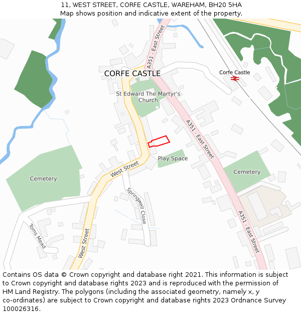 11, WEST STREET, CORFE CASTLE, WAREHAM, BH20 5HA: Location map and indicative extent of plot