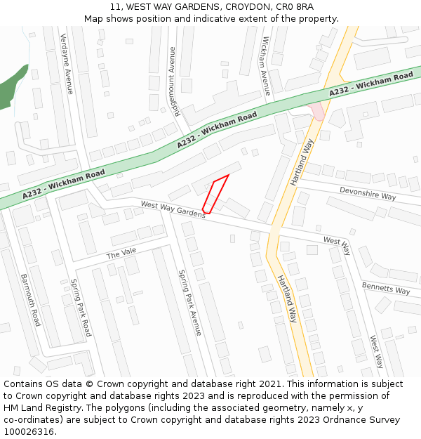 11, WEST WAY GARDENS, CROYDON, CR0 8RA: Location map and indicative extent of plot