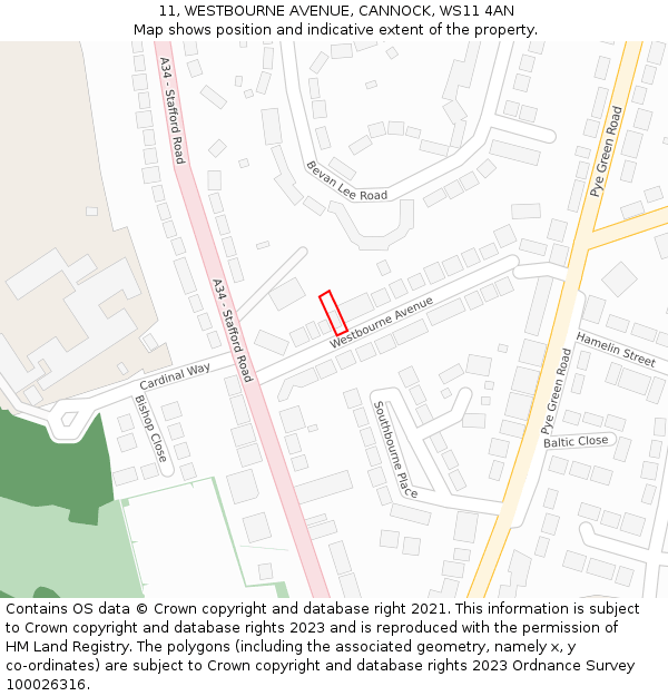 11, WESTBOURNE AVENUE, CANNOCK, WS11 4AN: Location map and indicative extent of plot