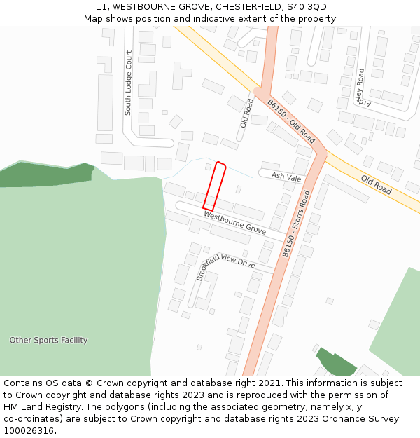 11, WESTBOURNE GROVE, CHESTERFIELD, S40 3QD: Location map and indicative extent of plot