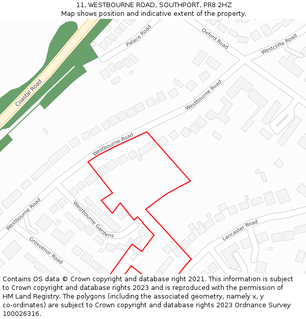 11, WESTBOURNE ROAD, SOUTHPORT, PR8 2HZ: Location map and indicative extent of plot