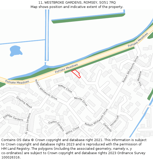 11, WESTBROKE GARDENS, ROMSEY, SO51 7RQ: Location map and indicative extent of plot