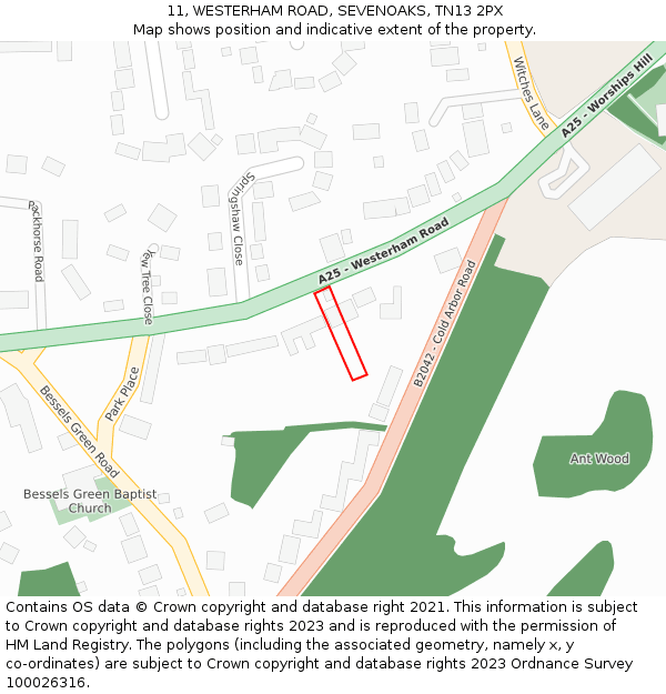 11, WESTERHAM ROAD, SEVENOAKS, TN13 2PX: Location map and indicative extent of plot