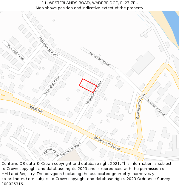 11, WESTERLANDS ROAD, WADEBRIDGE, PL27 7EU: Location map and indicative extent of plot